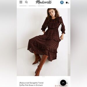 Madewell Orchard Floral Long-Sleeve Tiered Midi Dress - Black & Red
